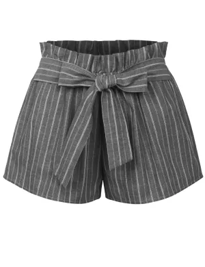 KOGMO Women's Casual Striped Summer Beach Shorts With Self Tie Bow