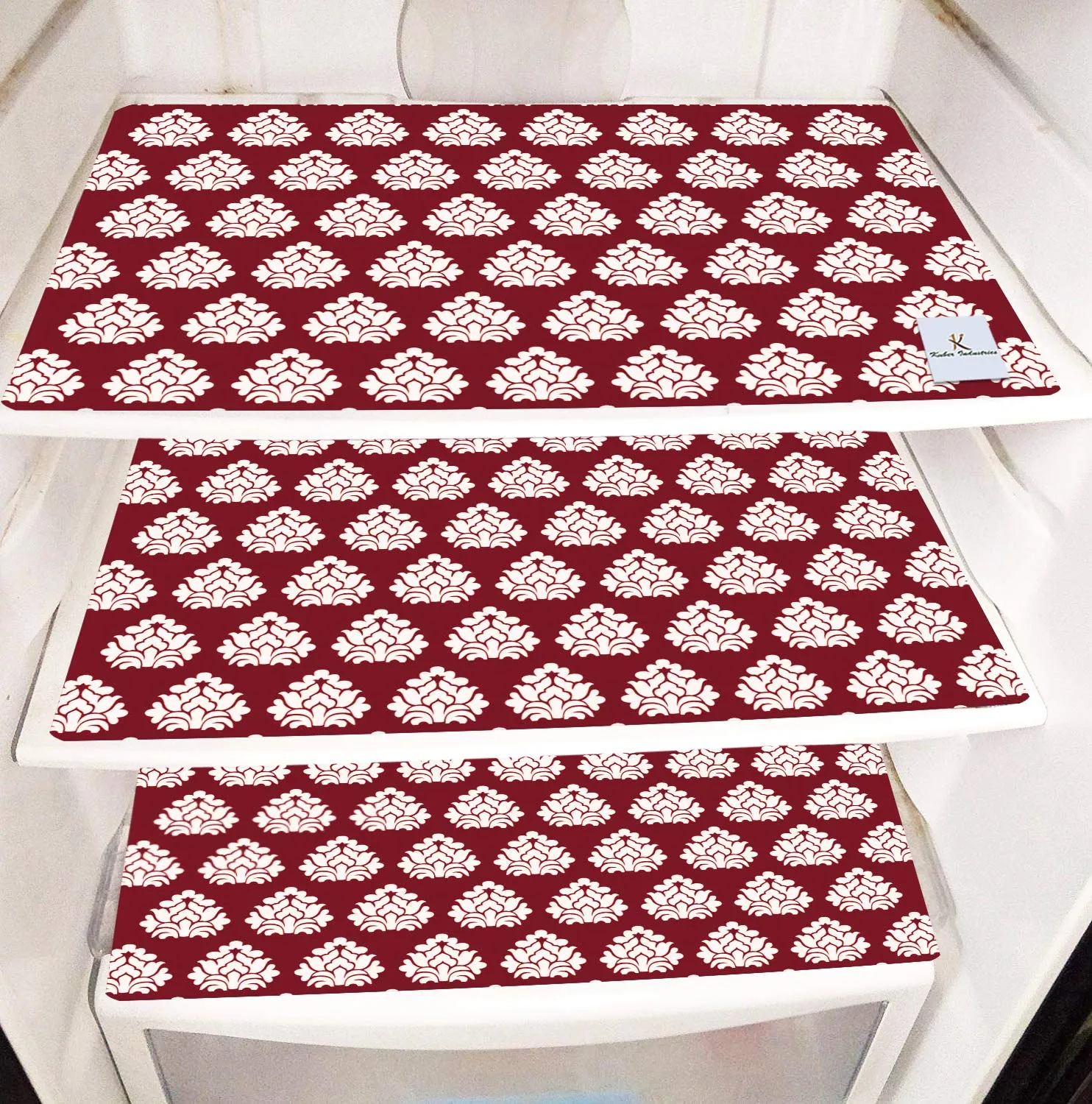 Kuber Industries Fridge Appliance Set|Flower Design & PVC Material|3 Pieces Fridge Mats|1 Piece Fridge Top Cover, Set of 1 (Maroon)-CTKTC33659, Polyvinyl Chloride