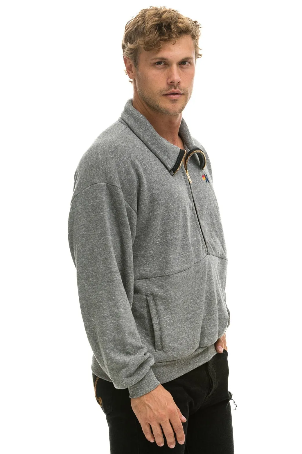 LOGO EMBROIDERY HALF ZIP SWEATSHIRT - HEATHER GREY