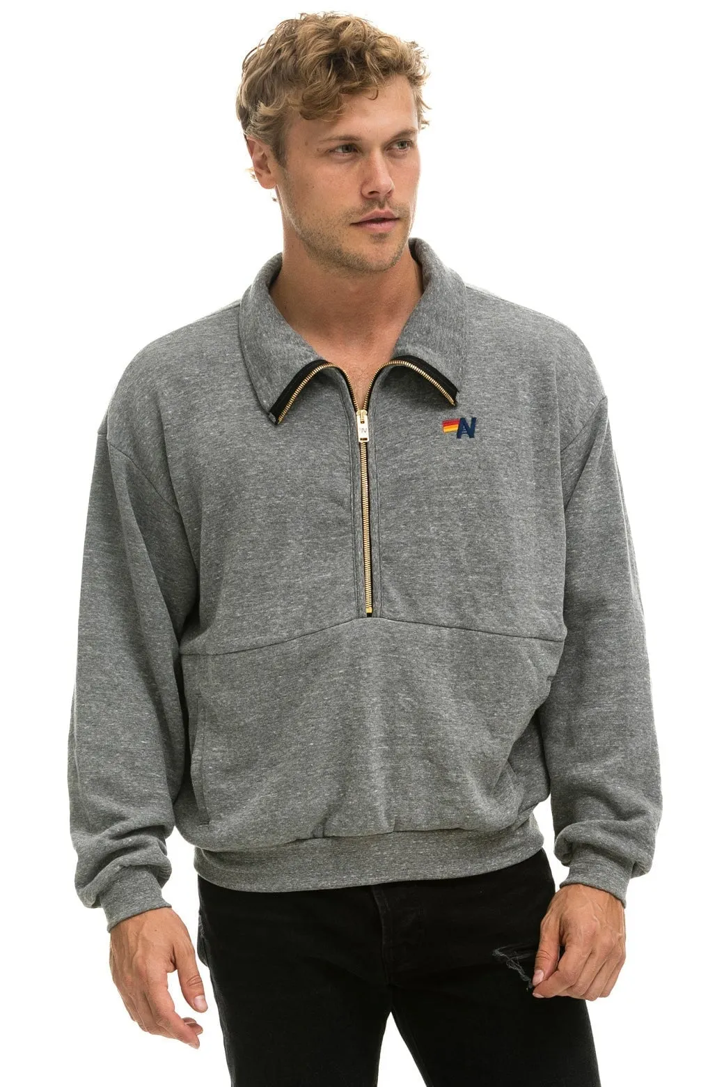 LOGO EMBROIDERY HALF ZIP SWEATSHIRT - HEATHER GREY