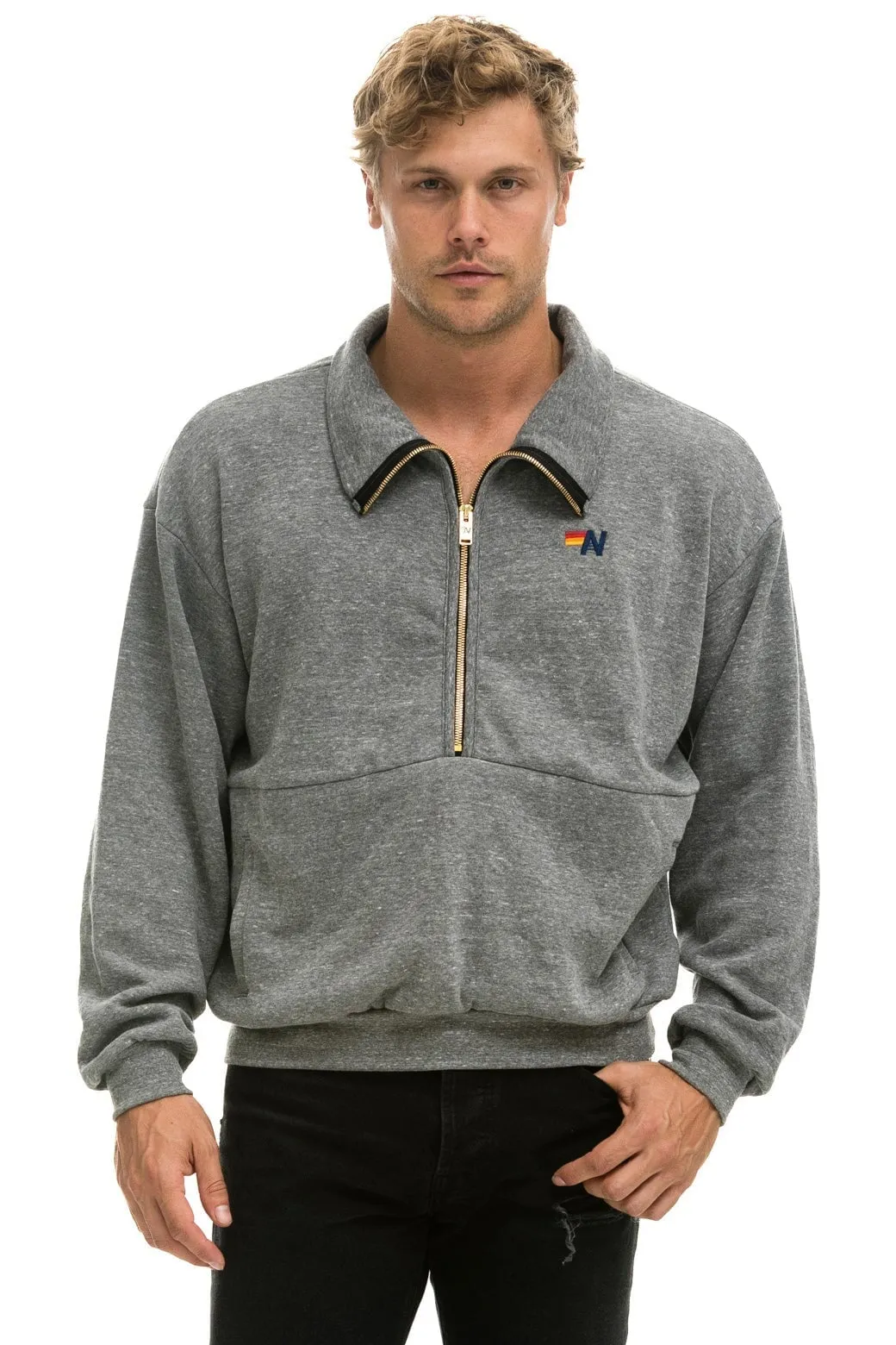 LOGO EMBROIDERY HALF ZIP SWEATSHIRT - HEATHER GREY