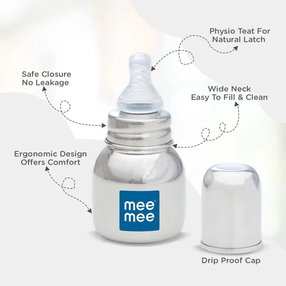 Mee Mee Milk-Safe™ Steel Feeding Bottle With Anti-Colic Teat | Baby Feeding Bottle With Eazy-Flo Nipple™ | 120ml