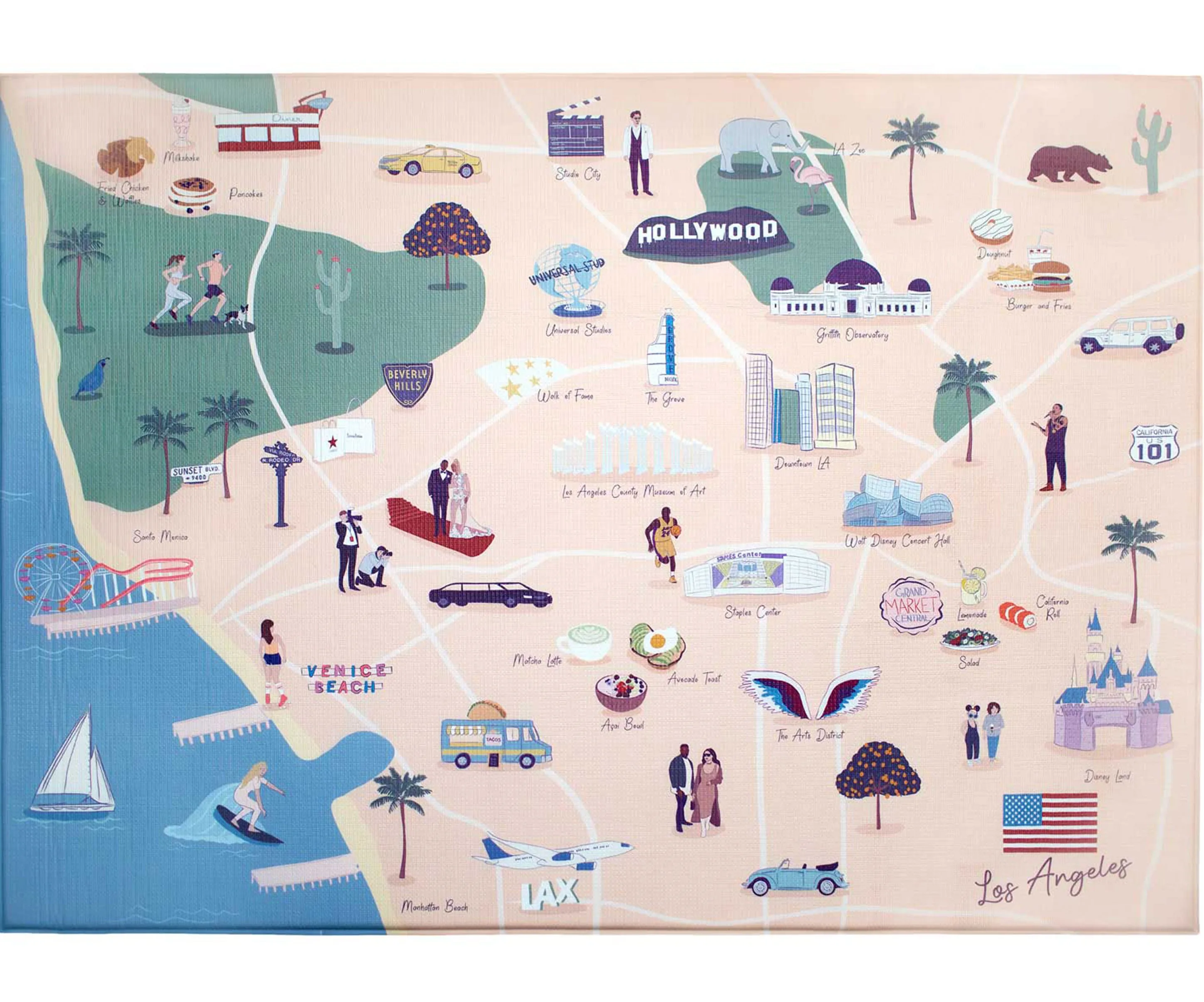 Milk It Baby Los Angeles Play Mat, City Tour Collection 100% TPU Foam Reversible Mat, MI-LOSANGELESPM