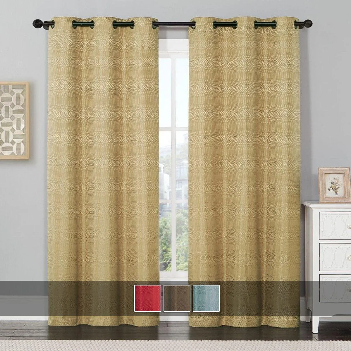 Murry Thermal Blackout Curtain Panels Jacquard Textured 76”Wx84”L(Set Of 2)