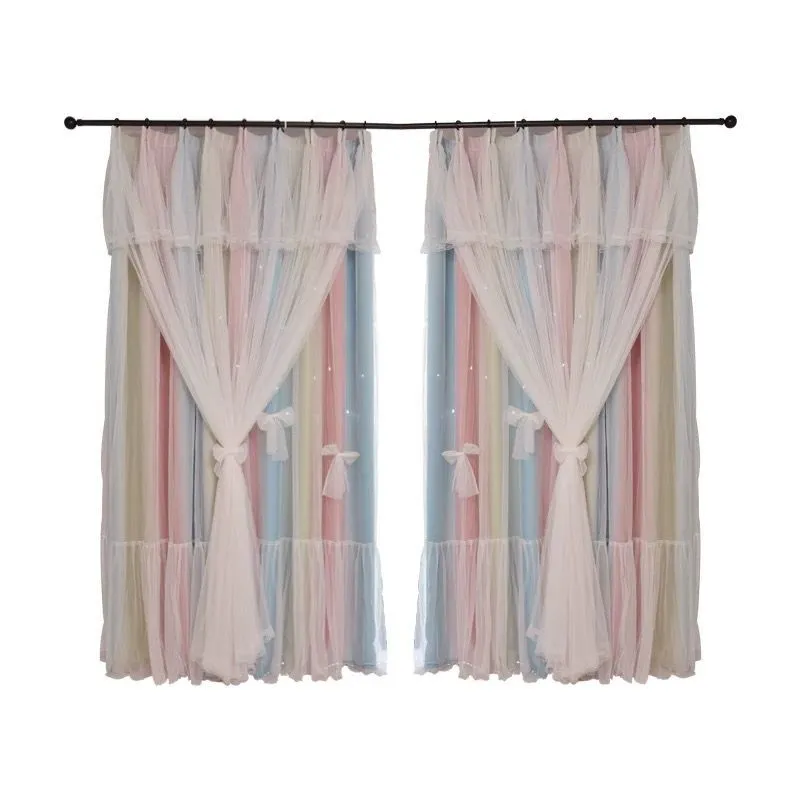 Nordic Simple Hollow Star Princess Wind Bedroom Blackout Curtains