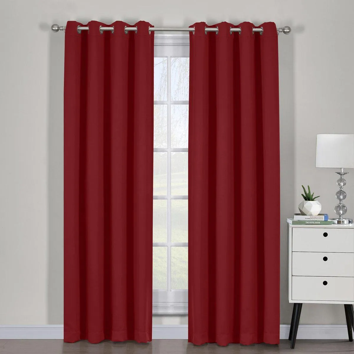 Pair Red Ava Grommet Blackout Weave Curtain Panels With Tie Backs (Set Of 2)