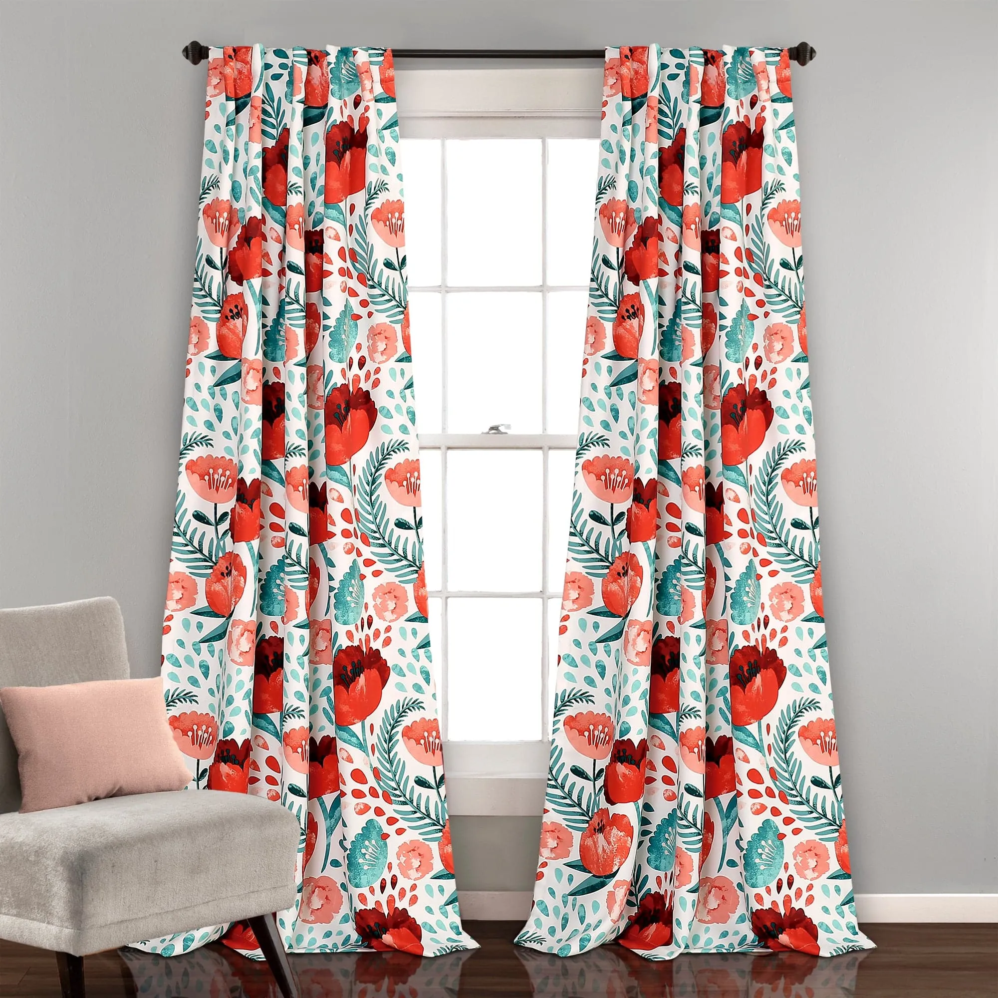 Poppy Garden Light Filtering Window Curtain Panel Set