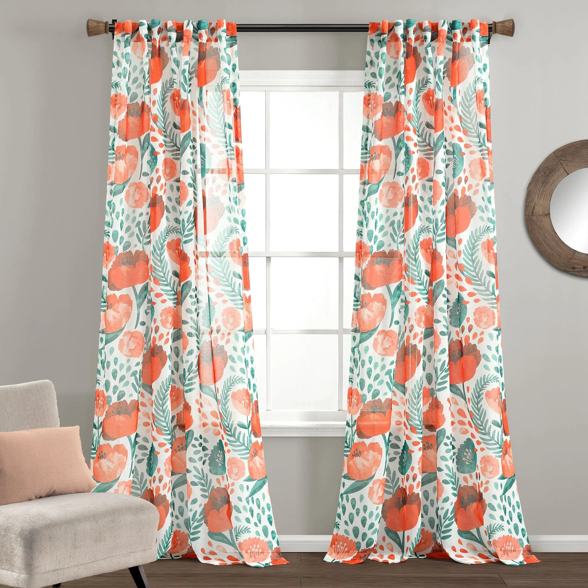 Poppy Garden Sheer Window Curtain Panel Set