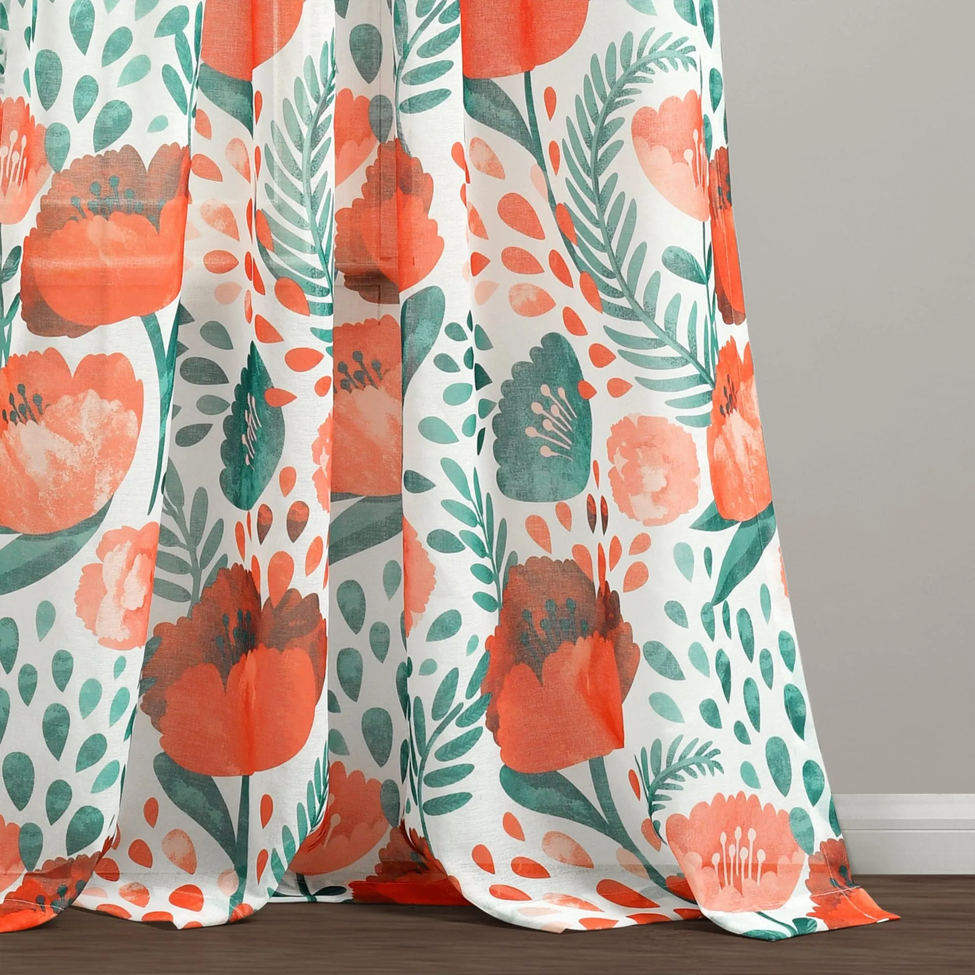 Poppy Garden Sheer Window Curtain Panel Set