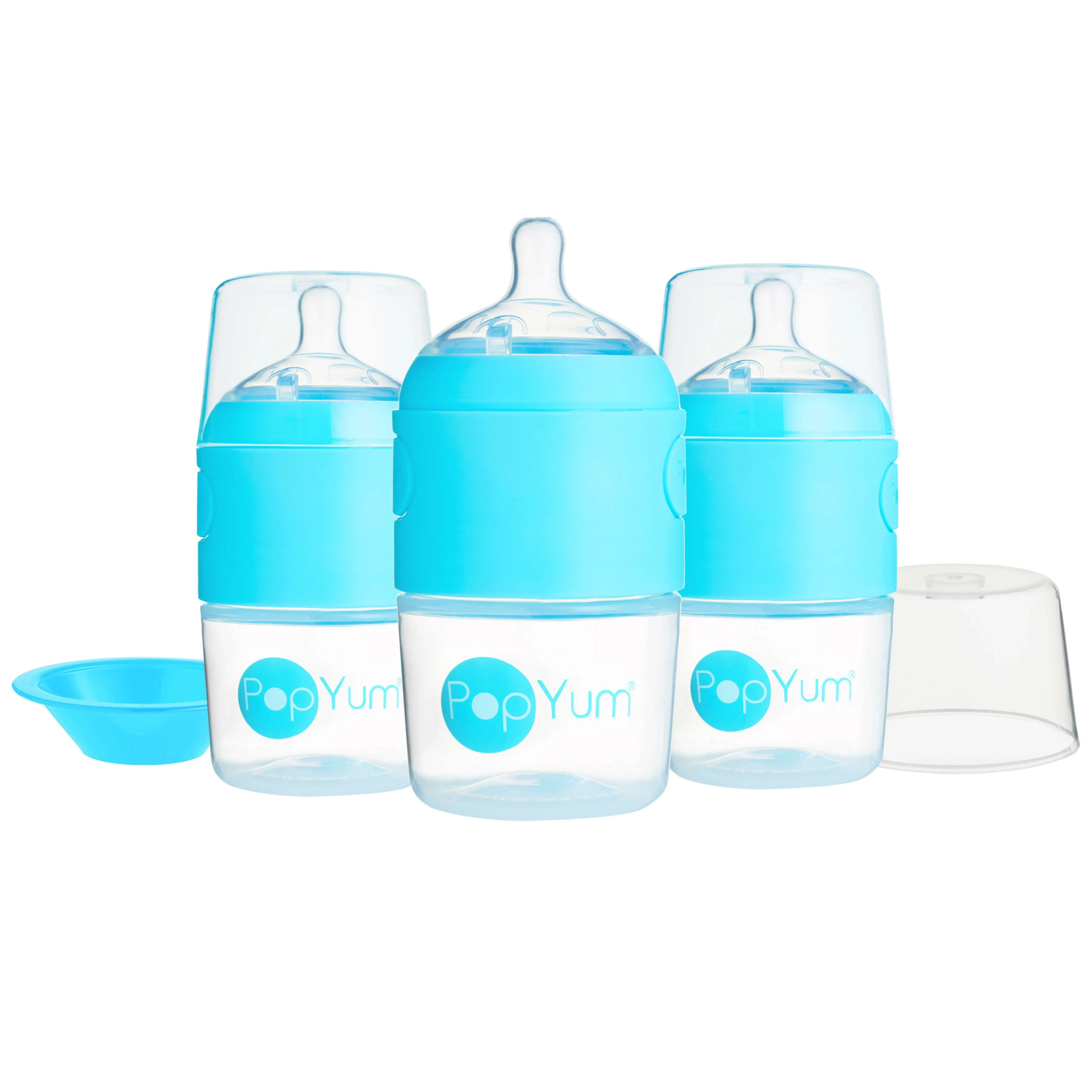 PopYum 5oz Blue Anti-Colic Baby Bottle, 3-Pack