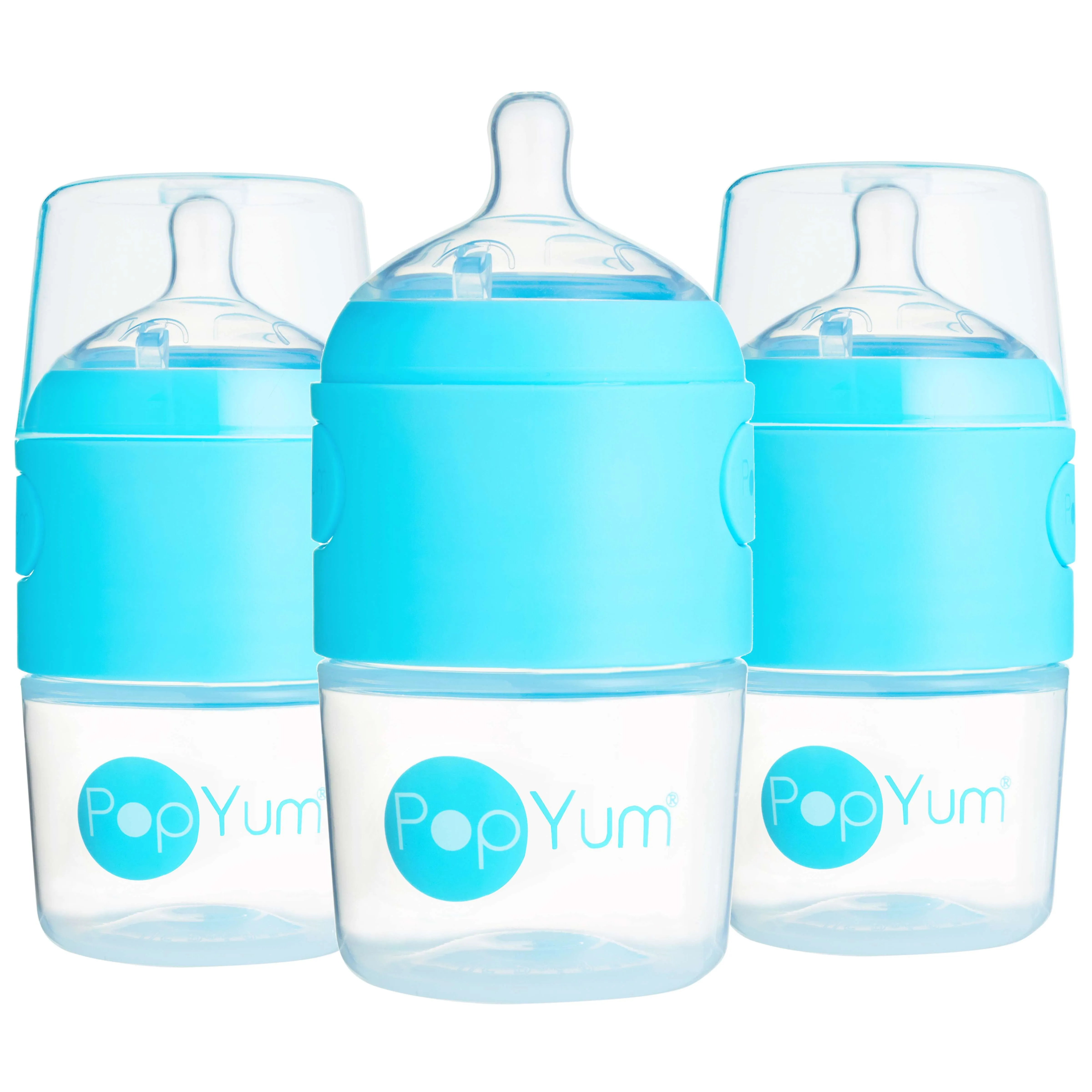 PopYum 5oz Blue Anti-Colic Baby Bottle, 3-Pack