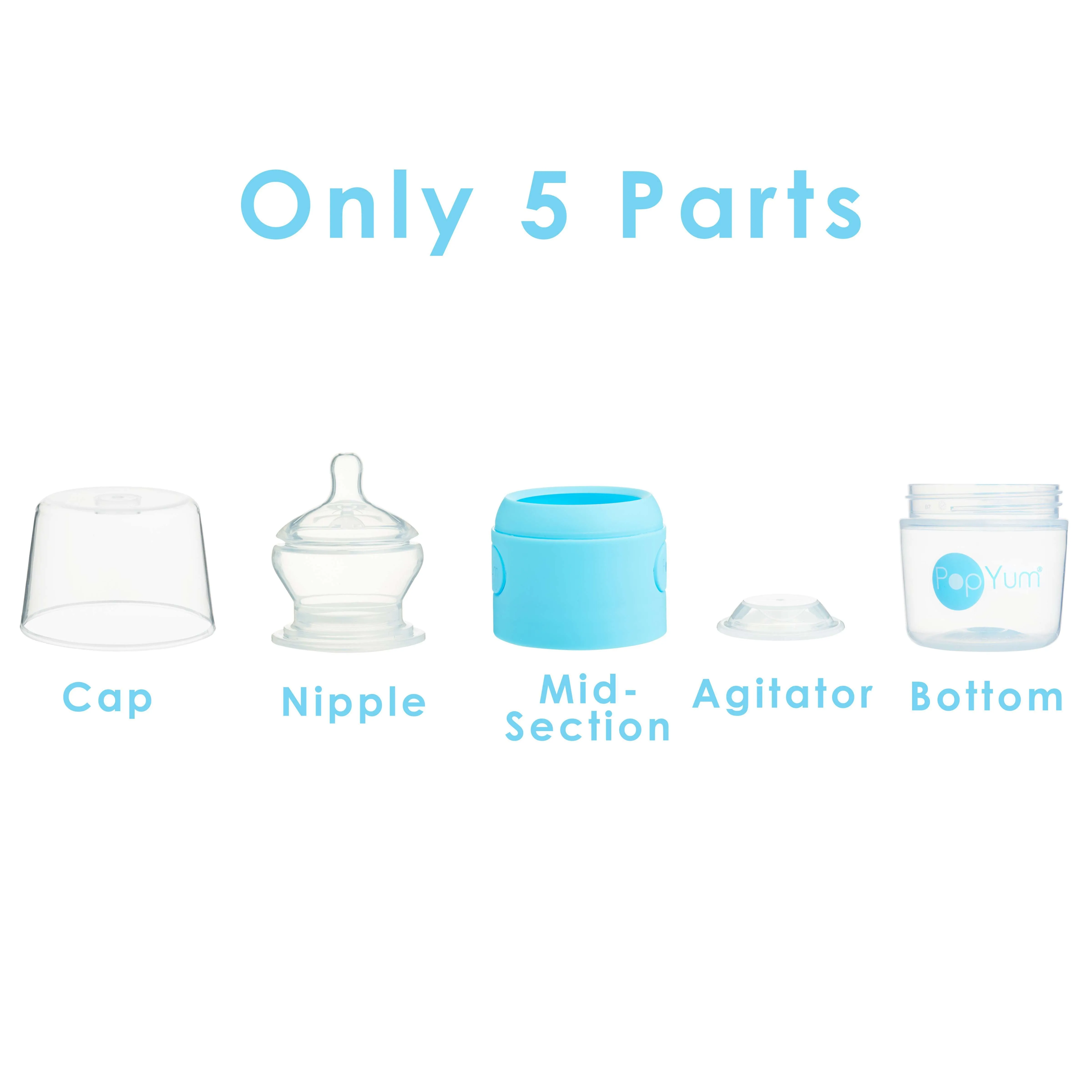 PopYum 5oz Blue Anti-Colic Baby Bottle, 3-Pack