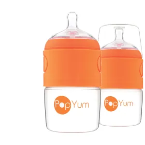 PopYum 5oz Orange Anti-Colic Baby Bottle, 2-Pack