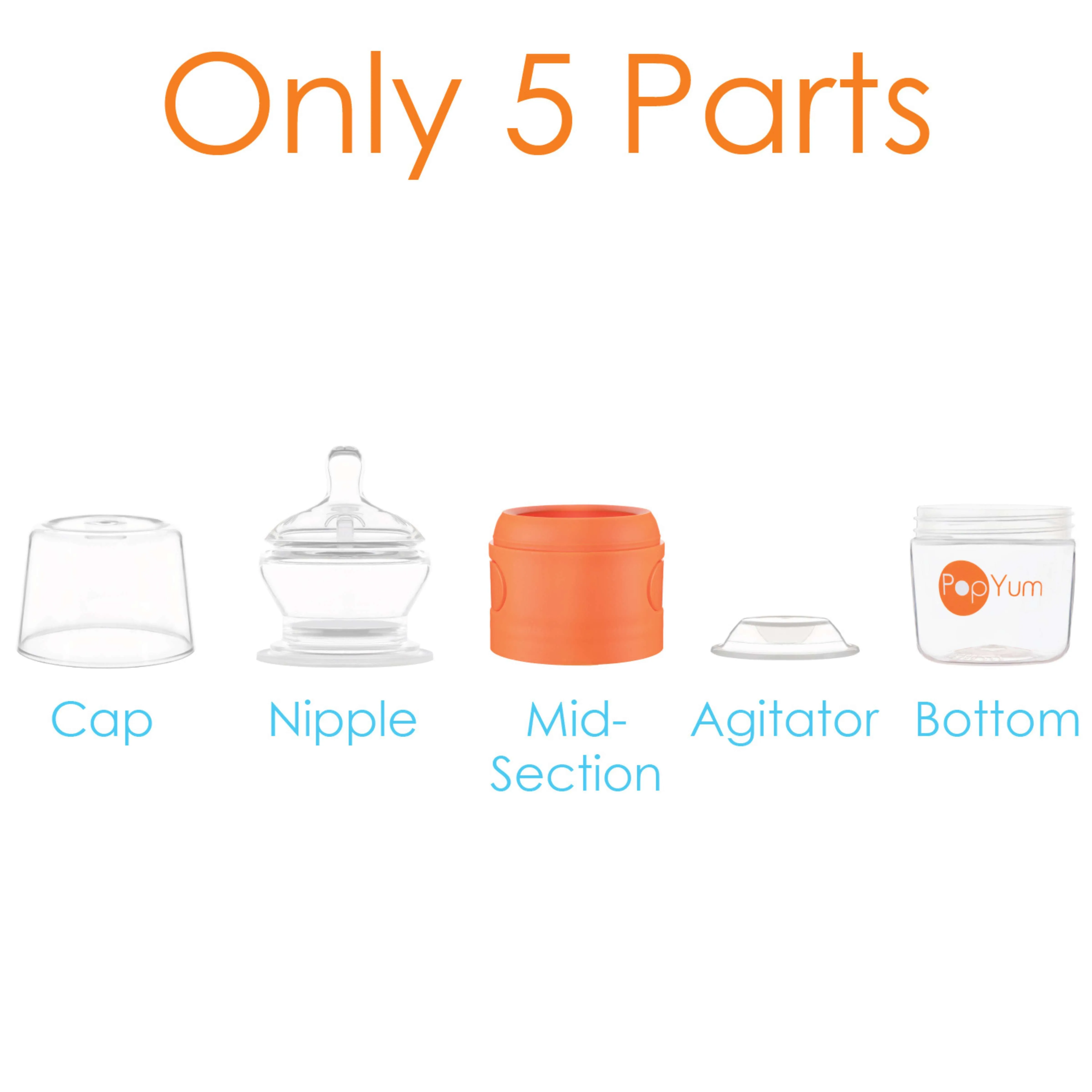 PopYum 5oz Orange Anti-Colic Baby Bottle, 2-Pack