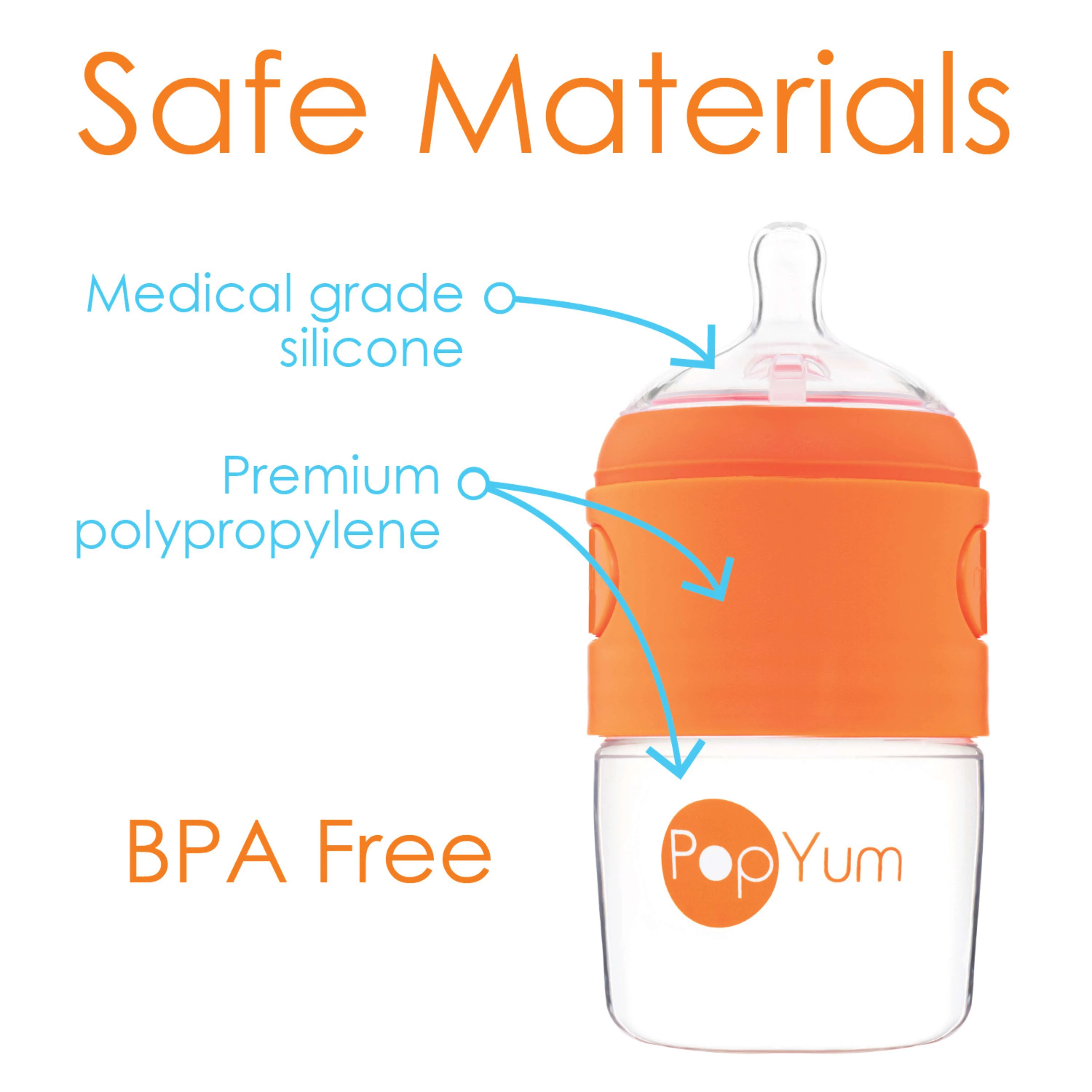 PopYum 5oz Orange Anti-Colic Baby Bottle