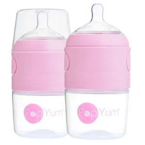 PopYum 5oz Pink Anti-Colic Baby Bottle, 2-Pack