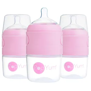 PopYum 5oz Pink Anti-Colic Baby Bottle, 3-Pack