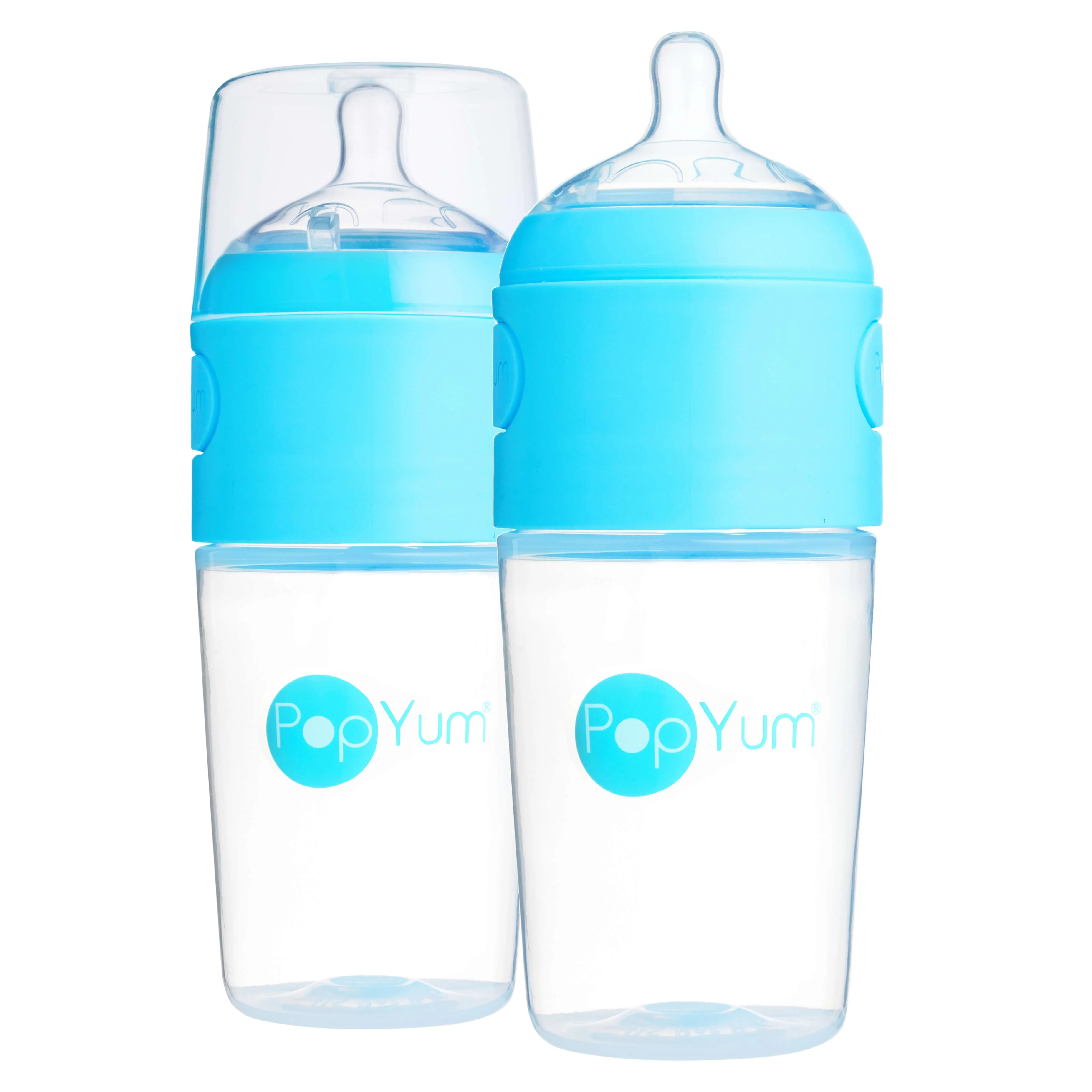 PopYum 9oz Blue Anti-Colic Baby Bottle, 2-Pack