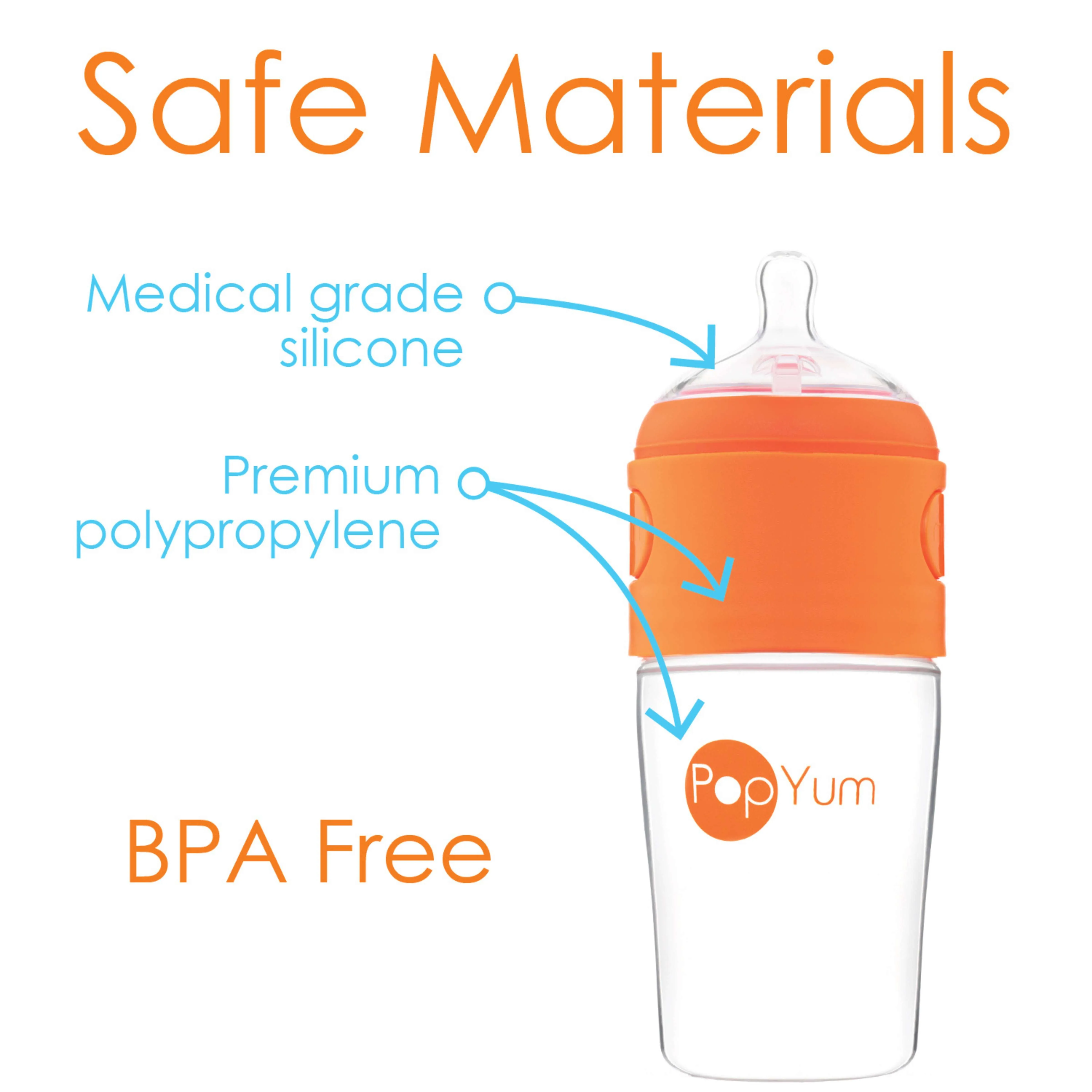 PopYum 9oz Orange Anti-Colic Baby Bottle, 2-Pack