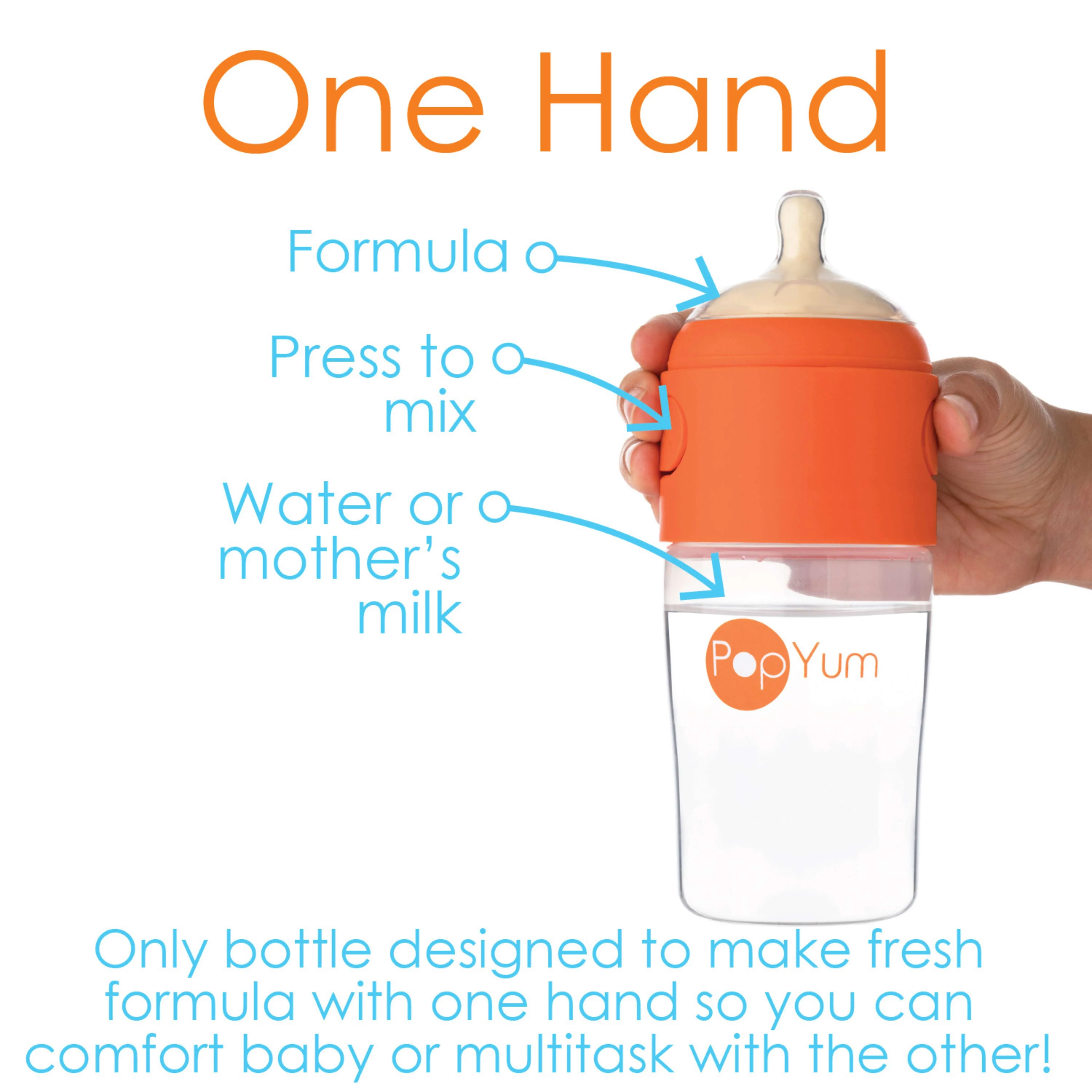 PopYum 9oz Orange Anti-Colic Baby Bottle, 2-Pack