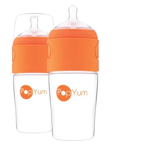 PopYum 9oz Orange Anti-Colic Baby Bottle, 2-Pack