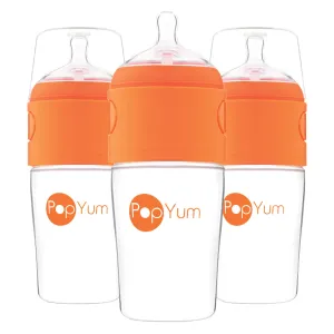 PopYum 9oz Orange Anti-Colic Baby Bottle, 3-Pack