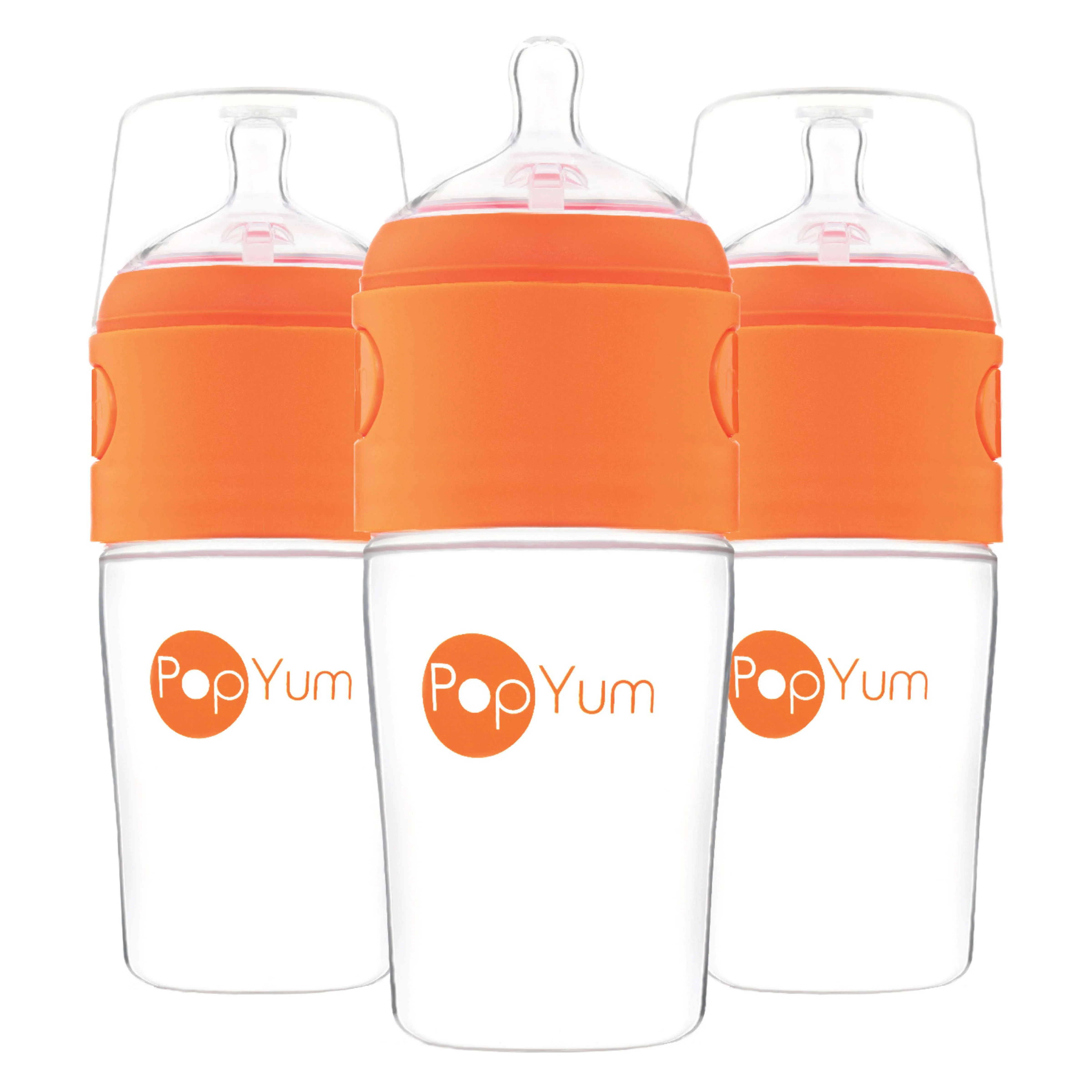 PopYum 9oz Orange Anti-Colic Baby Bottle, 3-Pack