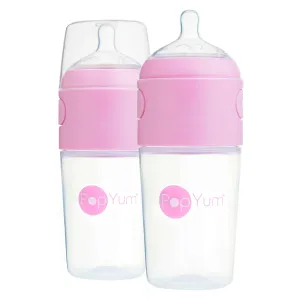 PopYum 9oz Pink Anti-Colic Baby Bottle, 2-Pack