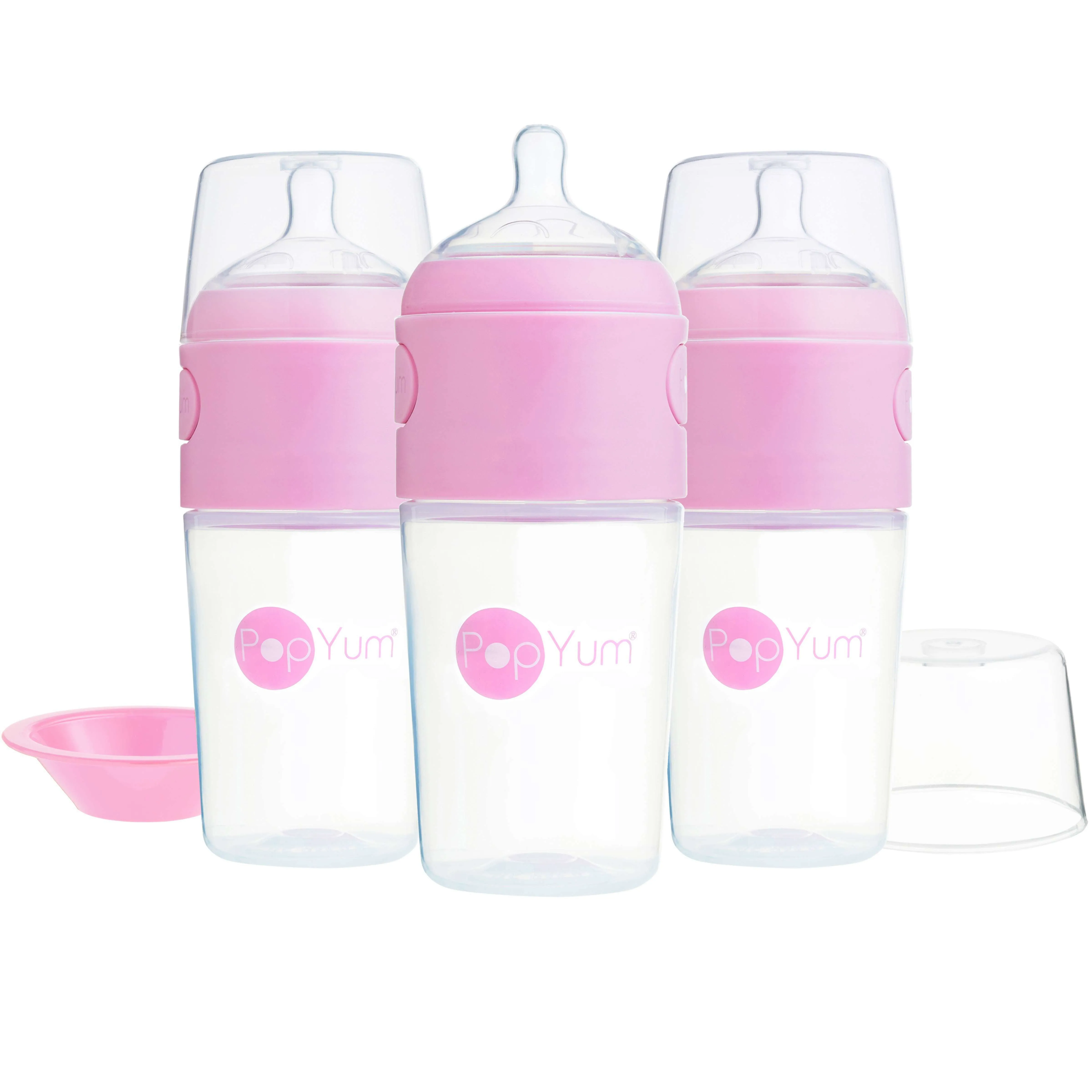 PopYum 9oz Pink Anti-Colic Baby Bottle, 3-Pack