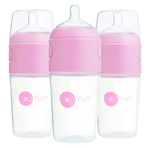 PopYum 9oz Pink Anti-Colic Baby Bottle, 3-Pack