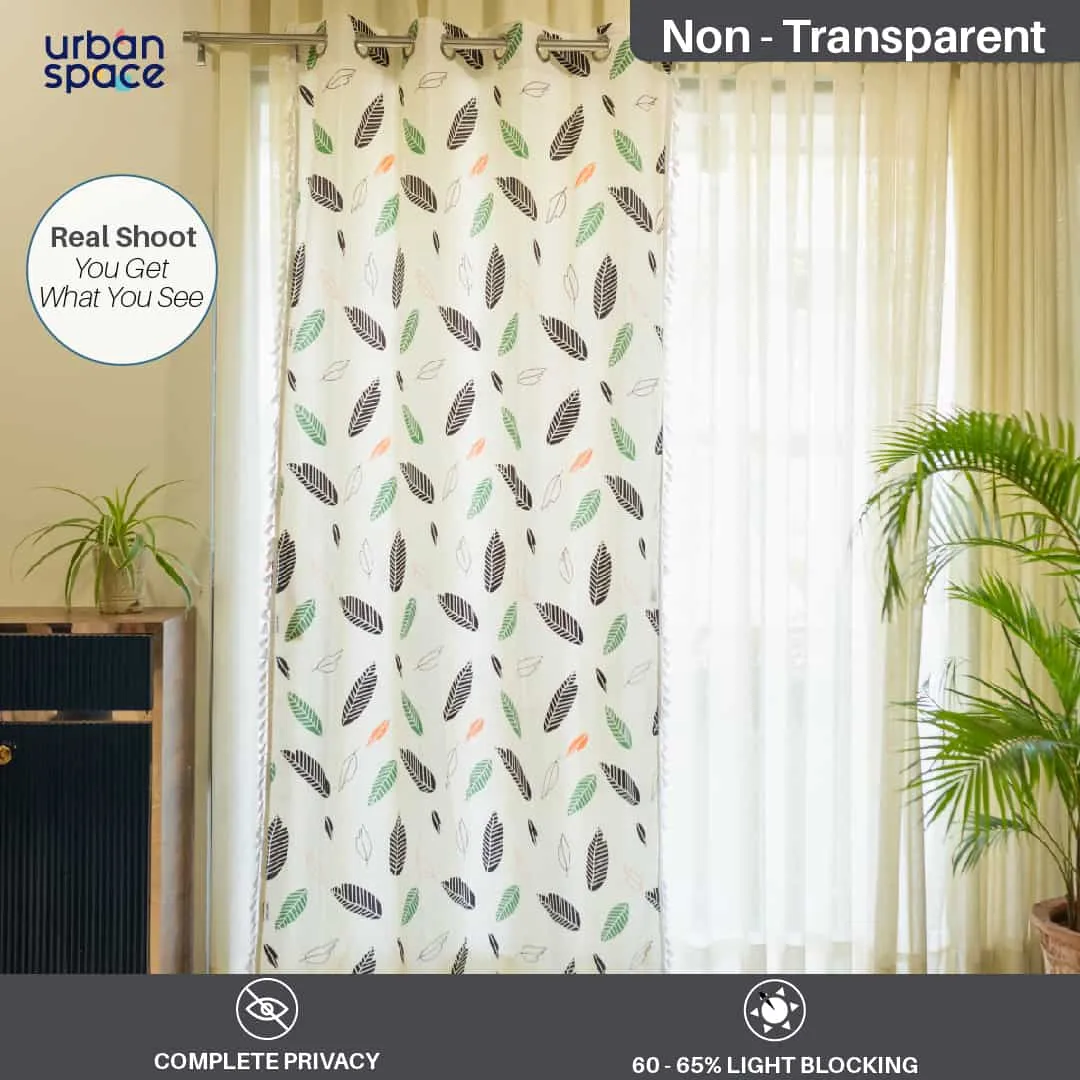 Premium 100% Cotton Curtain for Window & Curtains for Door - Pack of 1 Curtain, Feathers Green