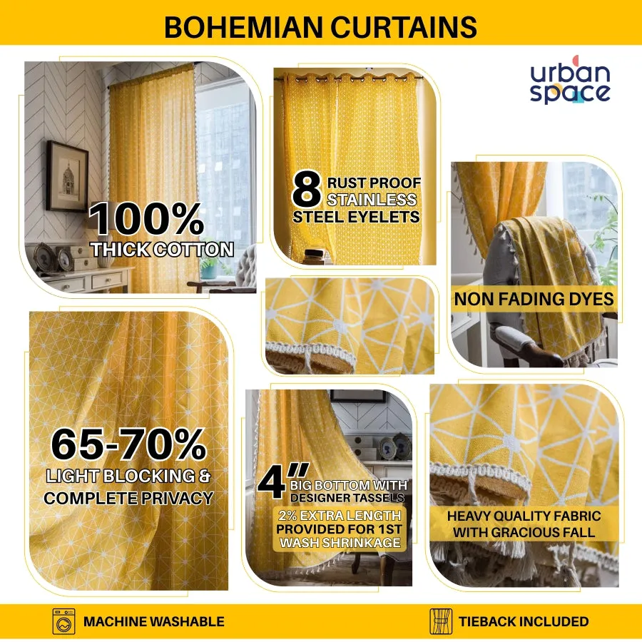 Premium 100% Cotton Curtain for Window, Room darkening Curtains for Door - Pack of 1 Curtain, Pyramid