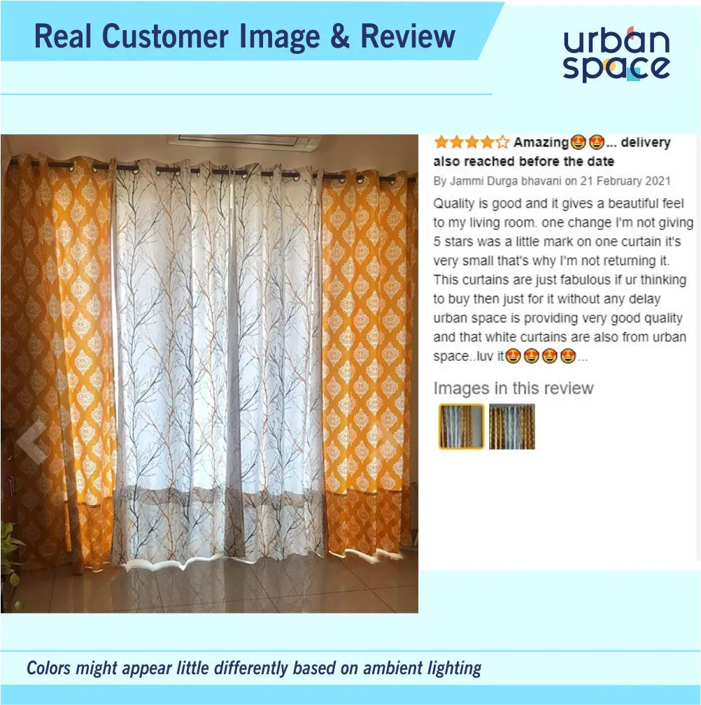 Premium Cotton Curtains - 100% Cotton Curtains, Pack of 2 Curtains, Mustard Motif