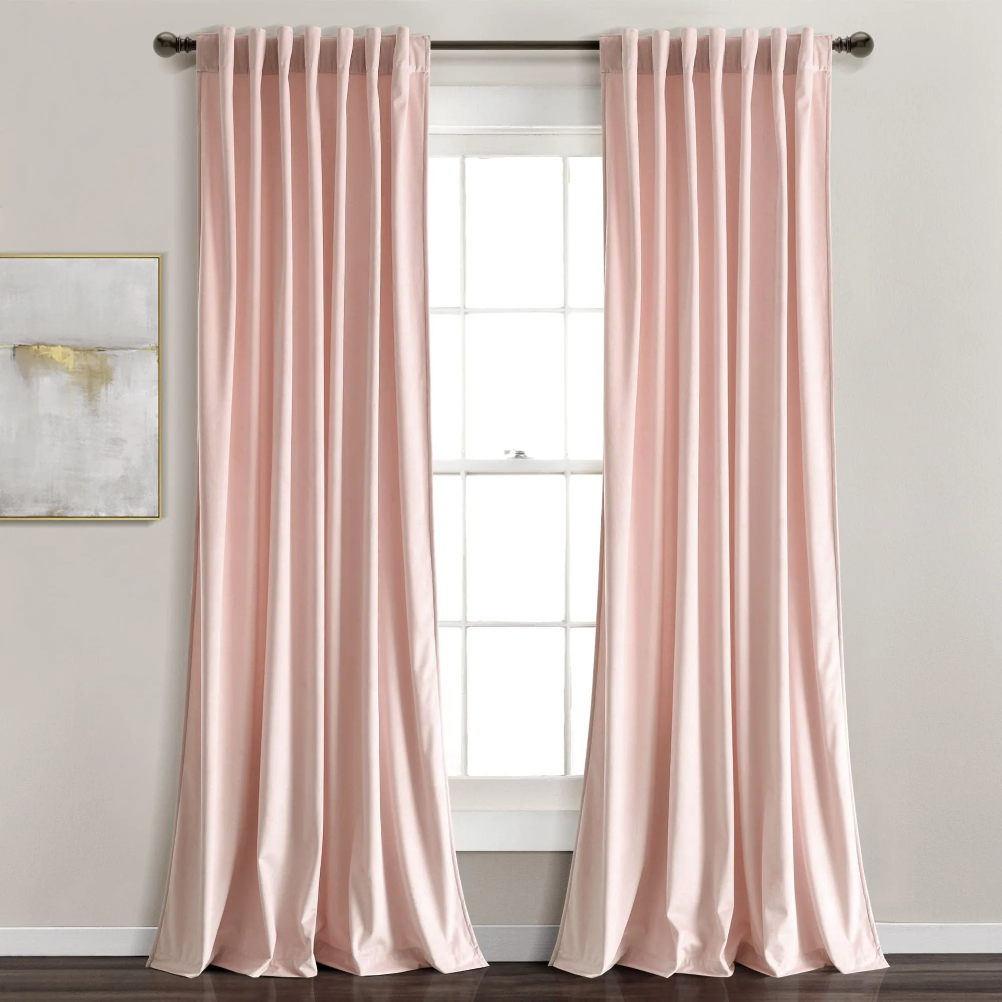 Prima Velvet Solid Back Tab Rod Pocket Light Filtering Window Curtain Panel Set