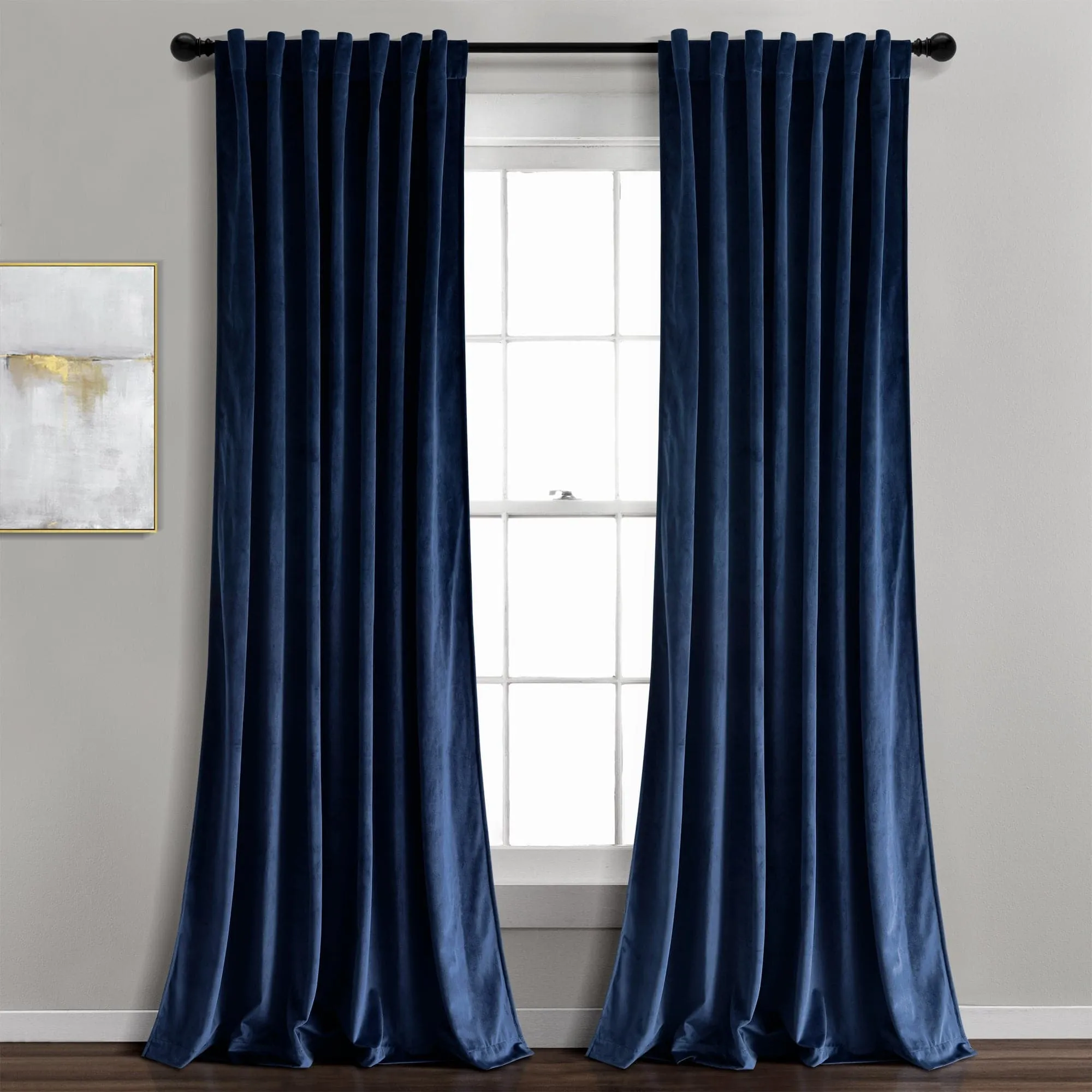 Prima Velvet Solid Back Tab Rod Pocket Light Filtering Window Curtain Panel Set