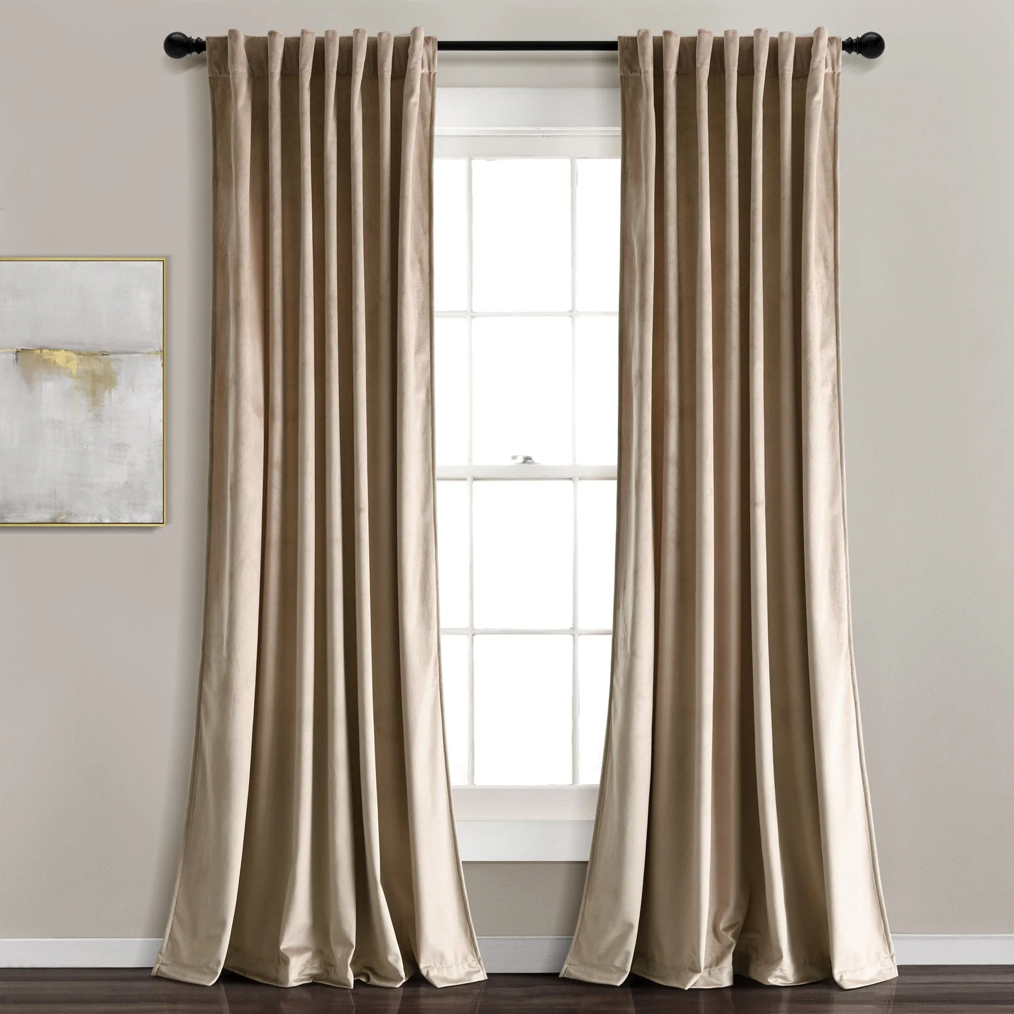 Prima Velvet Solid Back Tab Rod Pocket Light Filtering Window Curtain Panel Set