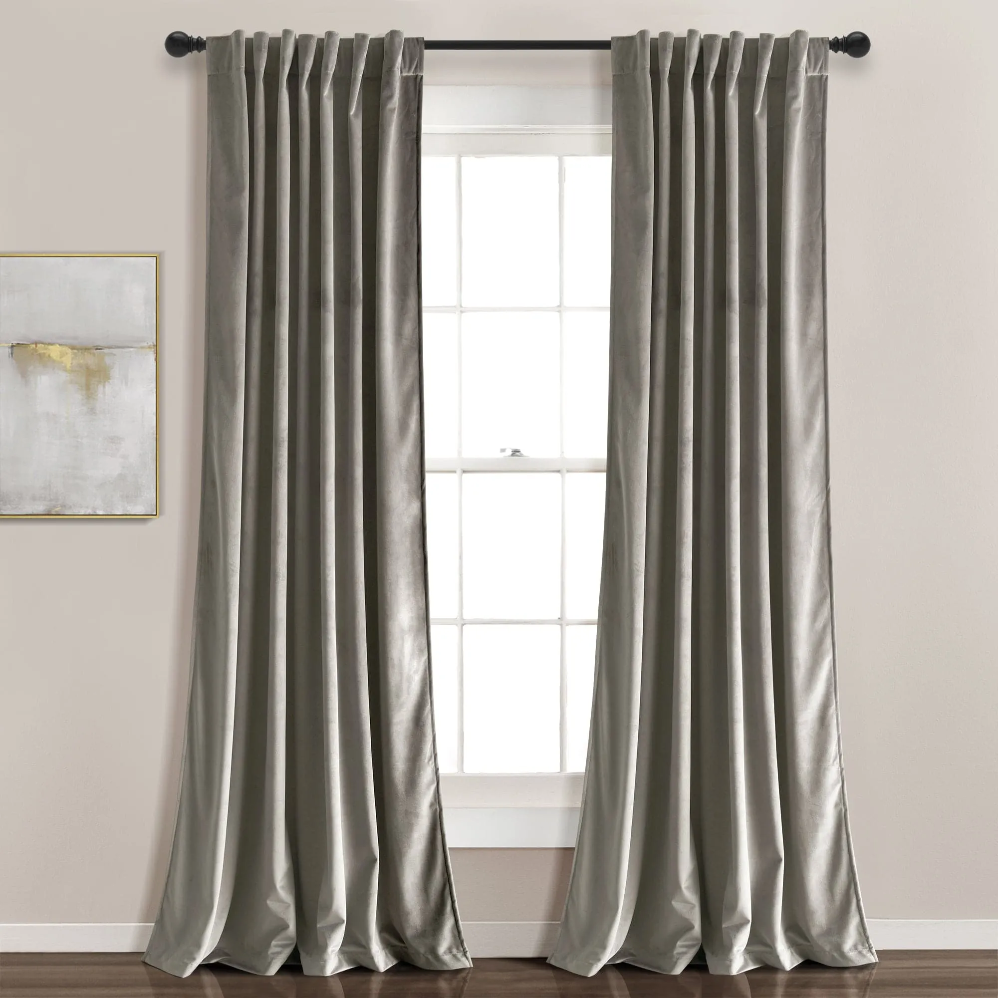 Prima Velvet Solid Back Tab Rod Pocket Light Filtering Window Curtain Panel Set