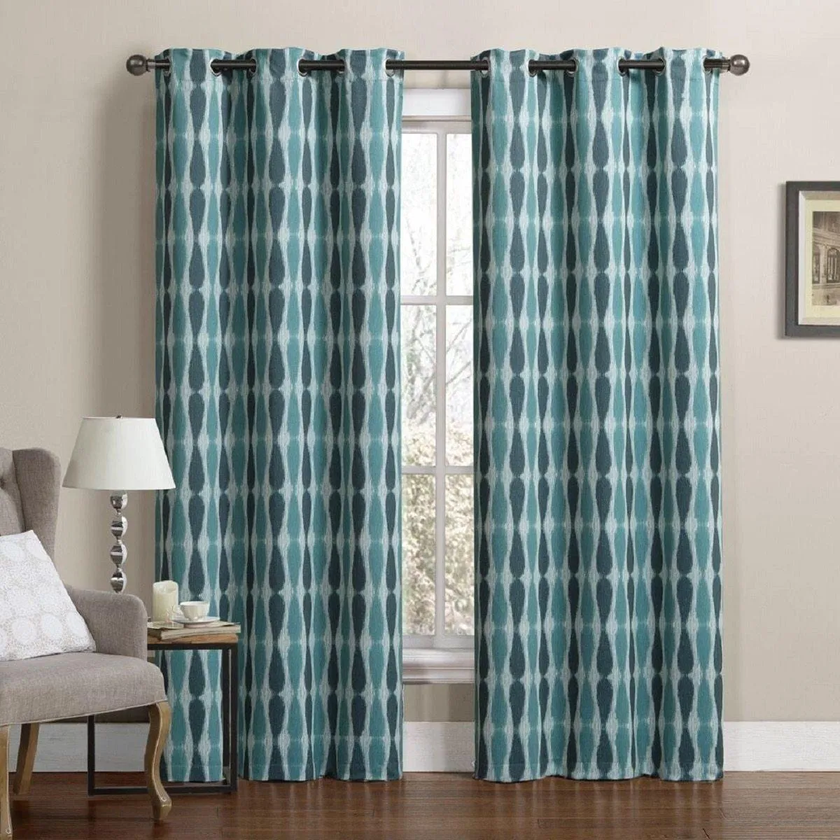 Printed Mansoon Triple Weave Blackout Curtain Panels 76"Wx84"L(Set Of 2)