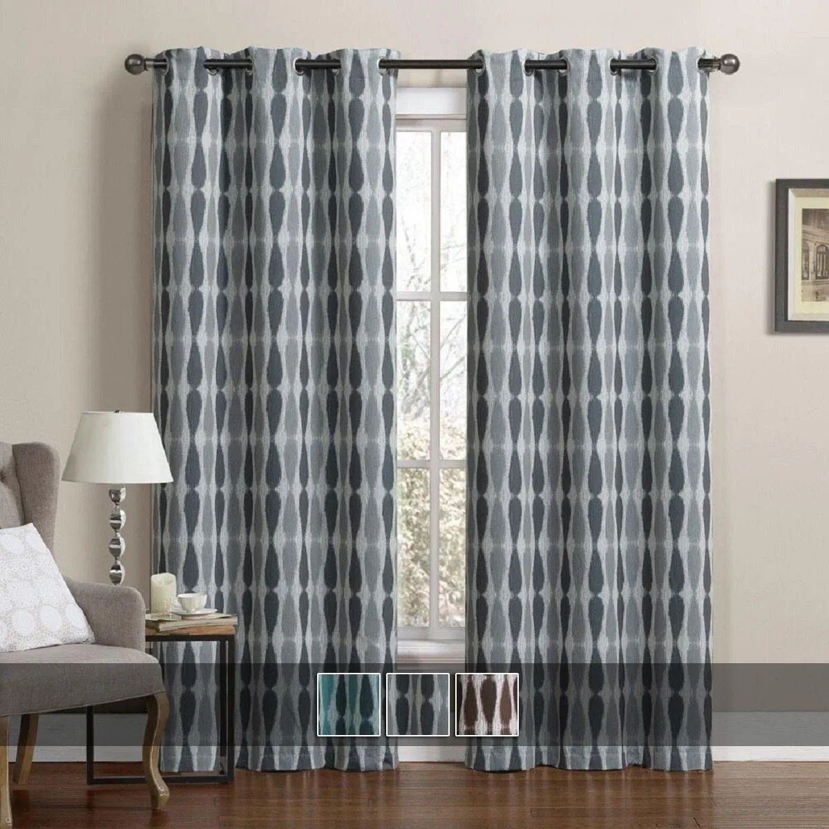 Printed Mansoon Triple Weave Blackout Curtain Panels 76"Wx84"L(Set Of 2)