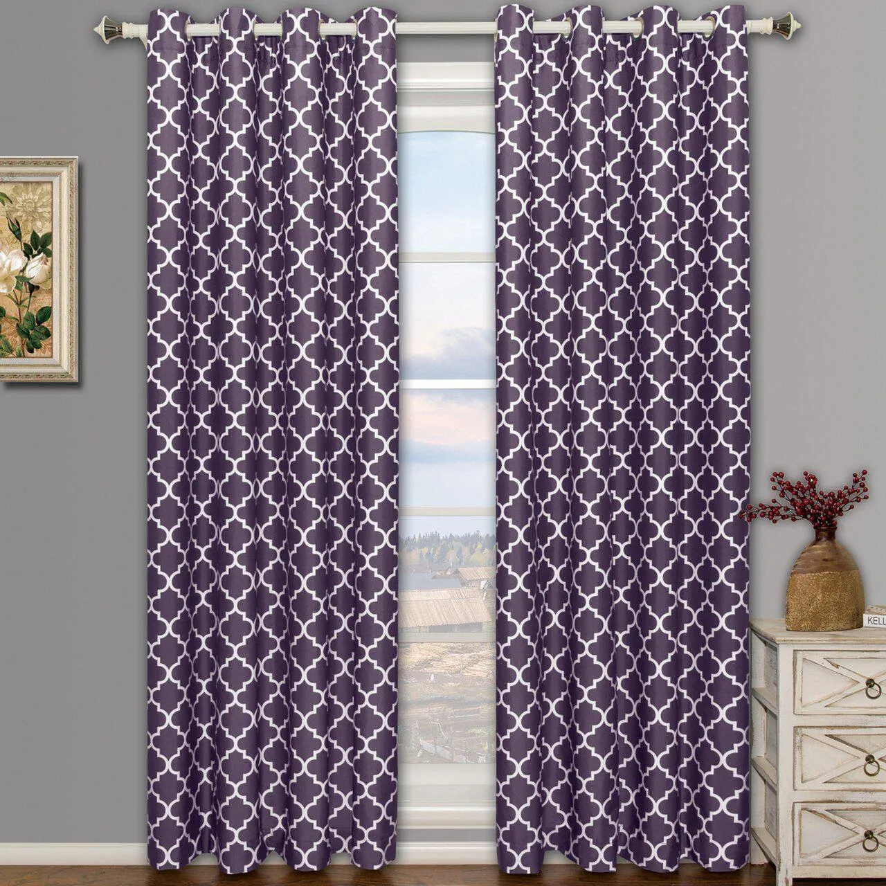 Purple Meridian Room-Darkening Thermal Insulated Curtain Pair (Set of 2 Panels)