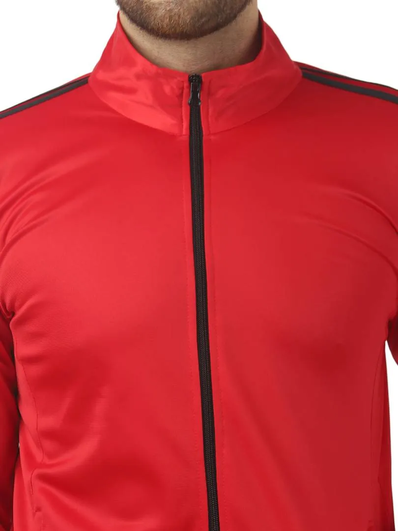 Stunning Red Polyester Self Pattern Sporty Jacket For Men