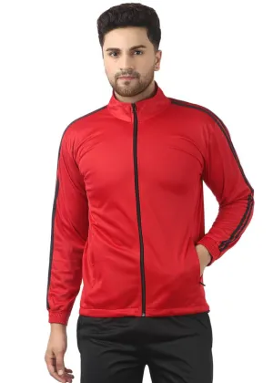 Stunning Red Polyester Self Pattern Sporty Jacket For Men