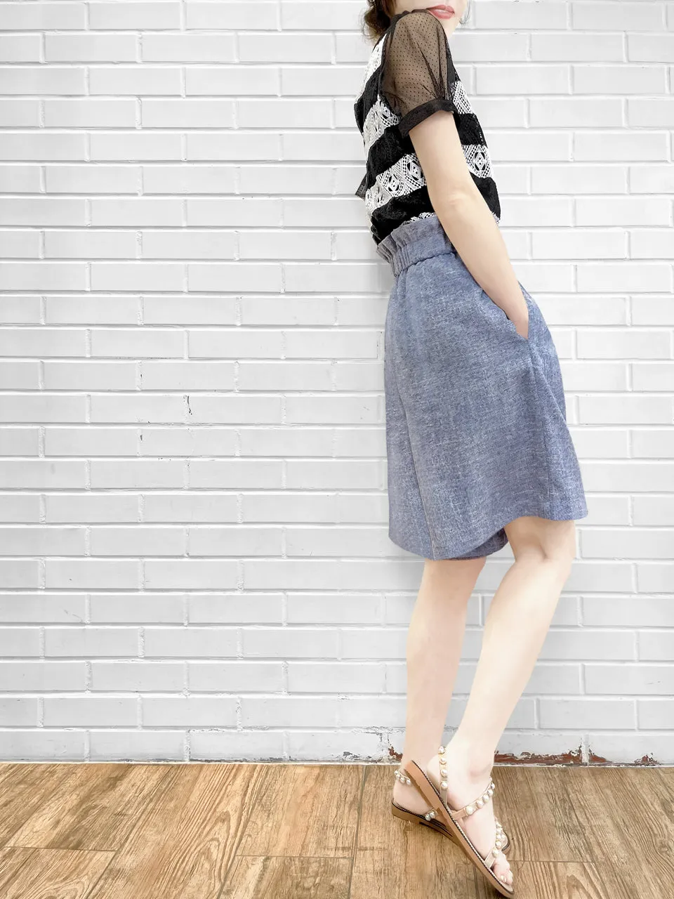 Surprise Sale! Cornflower Blue Paperbag Waist Wide-leg Shorts