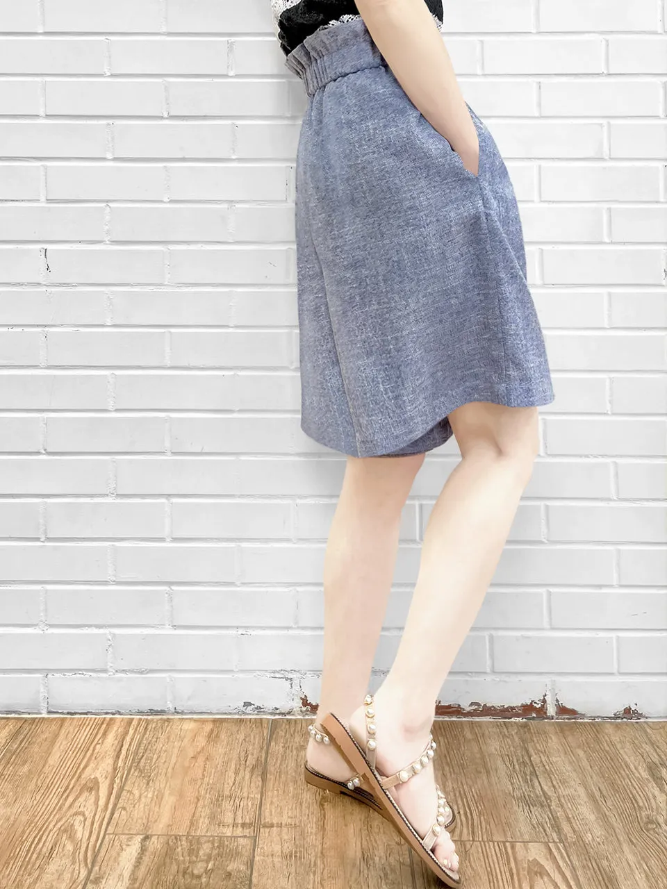 Surprise Sale! Cornflower Blue Paperbag Waist Wide-leg Shorts