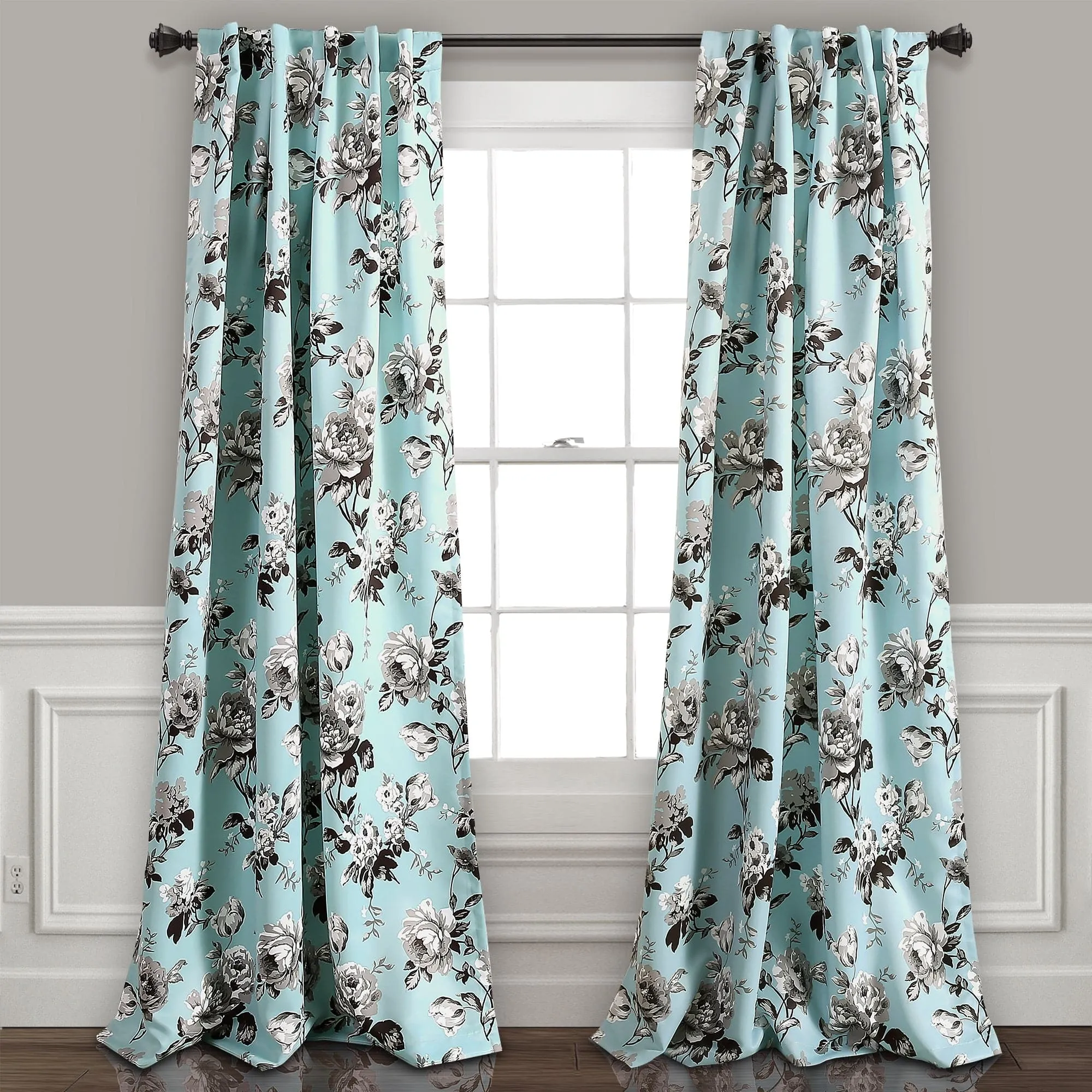 Tania Floral Light Filtering Window Curtain Panel Set