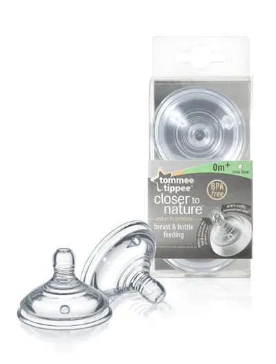 Tommee Tippee Closer to Nature Teats, Slow Flow x 2 (Clear)