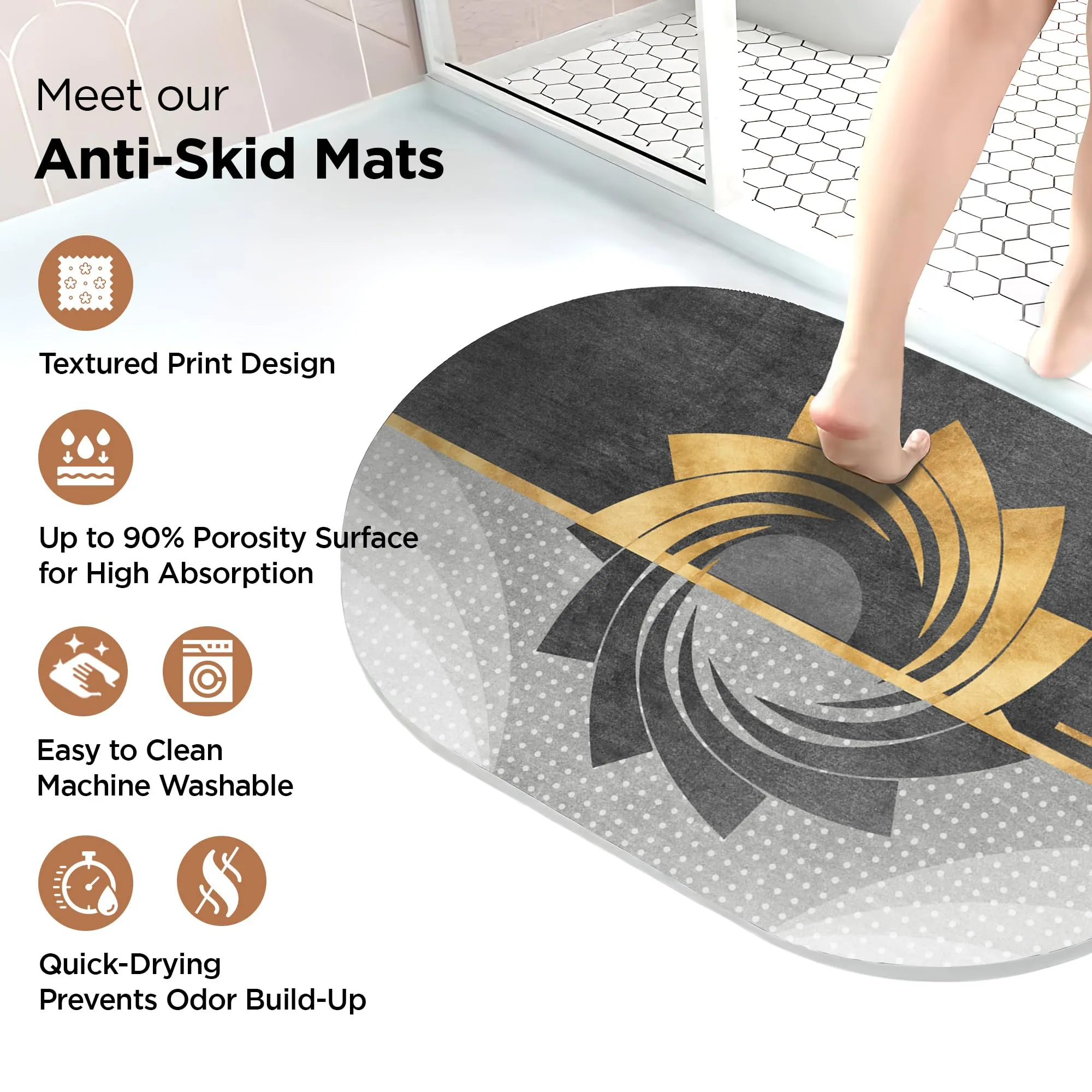 UMAI Polyester Rubber Bathroom Mat (40 * 60cm) Bath Mat | Anti Skid Mat for Bathroom Floor | Bathroom Accessories | Bathroom Mats Water Soak | Non Slip Mat for Bathroom | Floor Mat