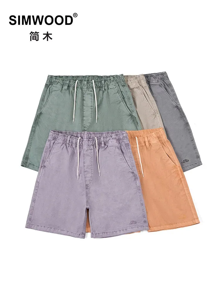 Vintage Style Lightweight Washed Shorts with Drawstring Waist