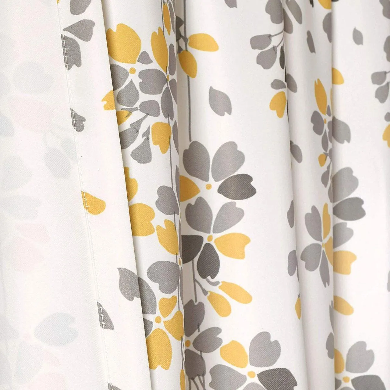 Weeping Flowers Room Darkening Curtain Panel Pair - 84 Inches Long - Yellow/Grey