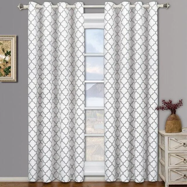 White & Gray Meridian Room Darkening Thermal Insulated Curtain Pair ( Set of 2 Panels)